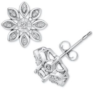 Diamond Flower Cluster Earrings (1/10 ct. t.w.) in Sterling Silver